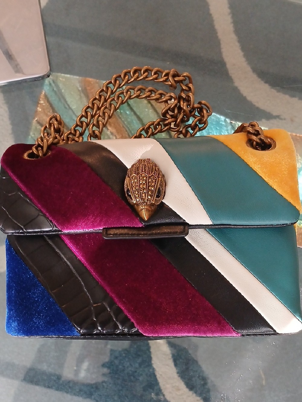 Kurt Geiger Multicolor Velvet Chain Shoulder Bag - Picture 6 of 8